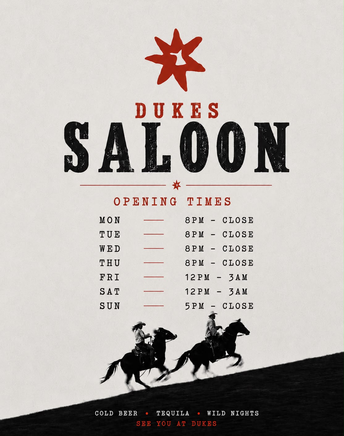 Duke's Saloon opening times